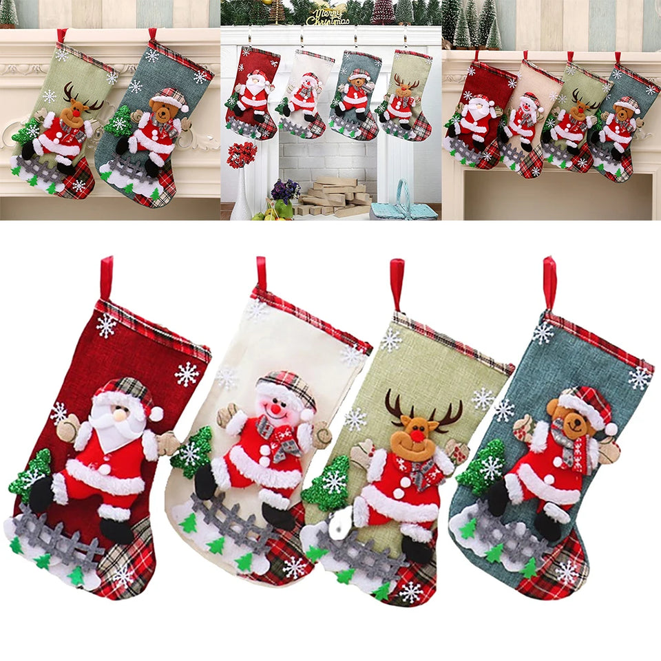 4Pcs Christmas Stockings Set Large Capacity Christmas Ornament Sock