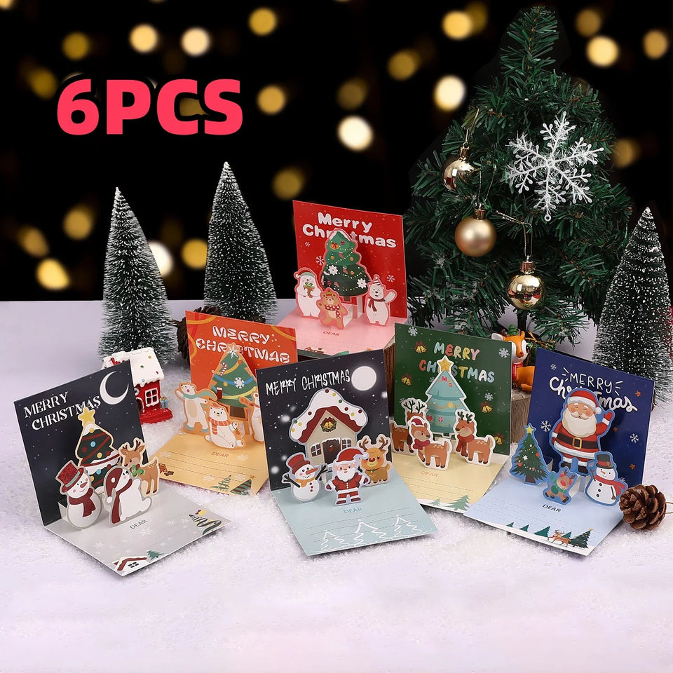 6Pcs Random Pattern 3D Christmas Greeting Cards