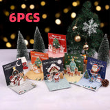 6Pcs Random Pattern 3D Christmas Greeting Cards