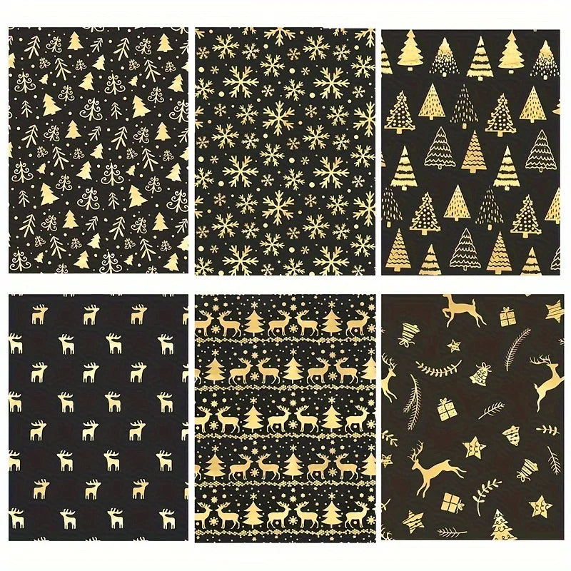 6-Pack Black and Gold Foil Christmas Wrapping Paper