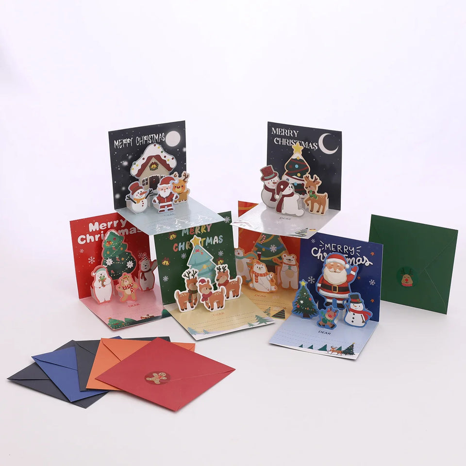 6Pcs Random Pattern 3D Christmas Greeting Cards