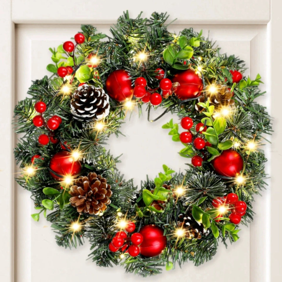Elegant Red Christmas Wreath LED PVC Red Fruit Christmas Wreath