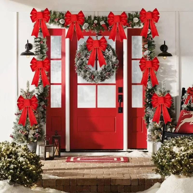 12/1pcs Glitter Bow Gold Red Xmas Tree