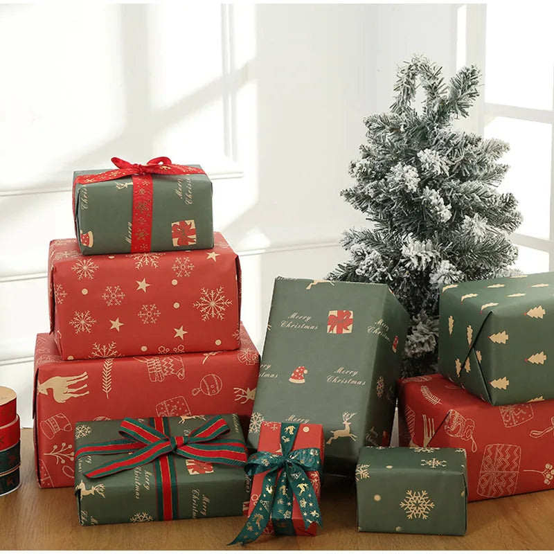 1/6pcs Christmas Wrapping Paper Vintage Kraft Paper Christmas Tree