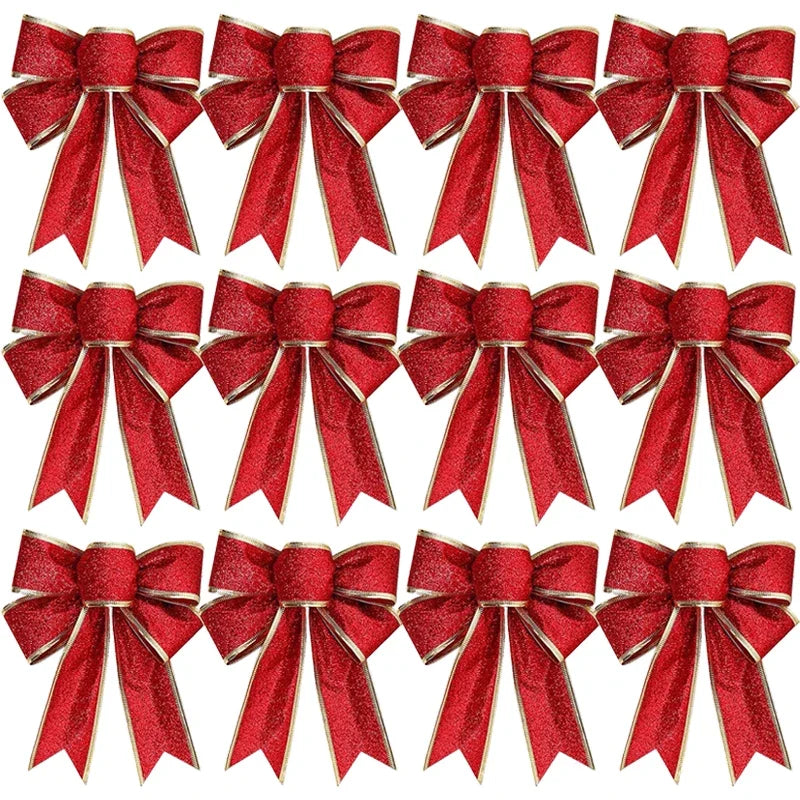 12/1pcs Glitter Bow Gold Red Xmas Tree
