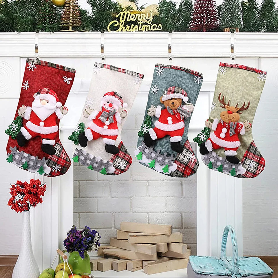 4Pcs Christmas Stockings Set Large Capacity Christmas Ornament Sock