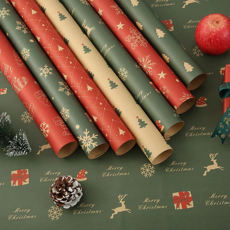 1/6pcs Christmas Wrapping Paper Vintage Kraft Paper Christmas Tree