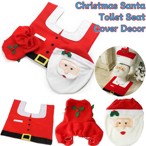 3pcs SET Merry Christmas Santa Toilet Seat Cover 3D Cartoon Bathroom Mat