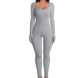 Hot-selling Women's Clothing Long Sleeve Jumpsuit Yoga Sexy One-piece Square Collar Sportwear