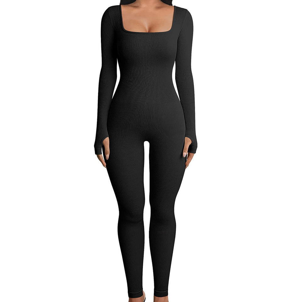 Hot-selling Women's Clothing Long Sleeve Jumpsuit Yoga Sexy One-piece Square Collar Sportwear