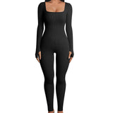 Hot-selling Women's Clothing Long Sleeve Jumpsuit Yoga Sexy One-piece Square Collar Sportwear