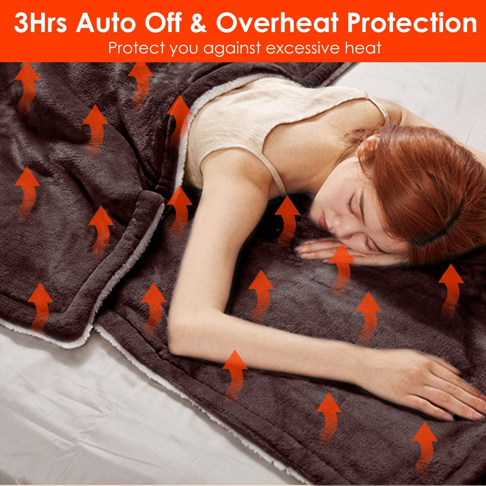 1Pc Electric Heated Flannel Throw Heated Blanket With 6 Heat Settings 1-8 Hours Auto Off Washable For Home Office Usage 59x50in
